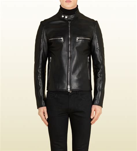 mens black gucci jacket|gucci black leather jacket.